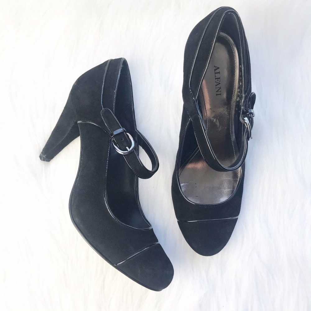 Alfani Blue Suede Mary Jane captoe heels
